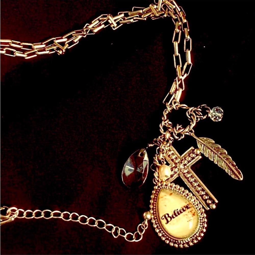 BELIEVE (LAST ONE) Charm Necklace Cross Crystals Beads Feather. Add More Charms!